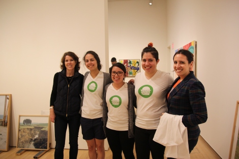 The Greenberg Fellows and their advisors smile happily during installation. From left: Karen K. Butler, Morgan Dowty, Gabriela Esquivel, Alejandra Zarazua, and Ila Sheren.