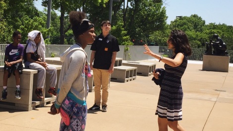 Leading a tour for students in the Washington University Campus Y Youth University program.